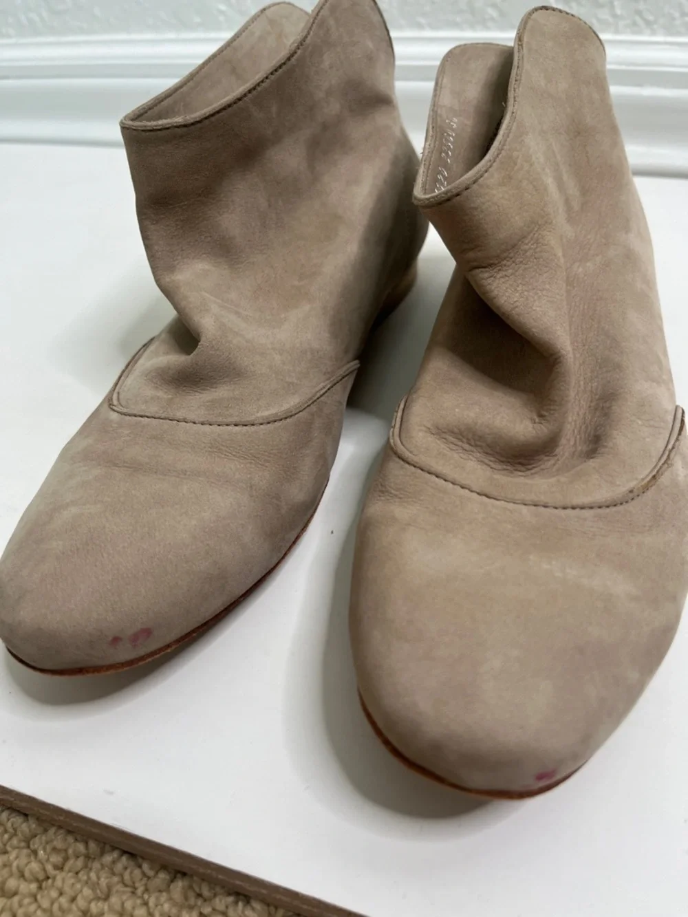COCLICO Isla Tan Leather Suede Ankle Flat Booties 36